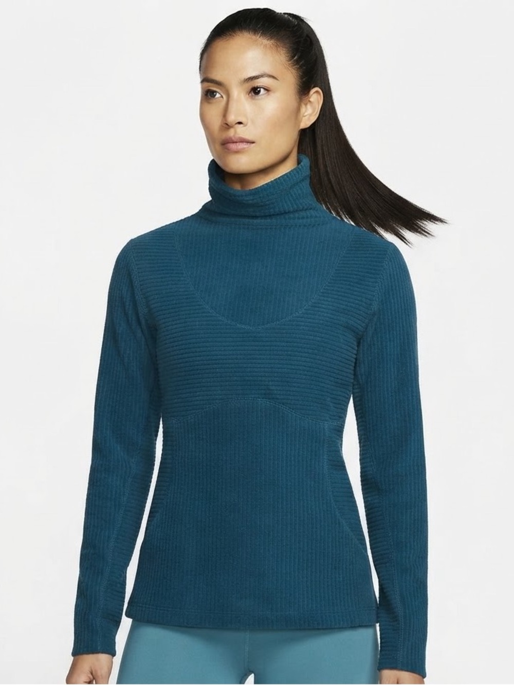 Nike Pro HyperWarm Velour High Neck Long Sleeve Top Dark Turquoise Women M